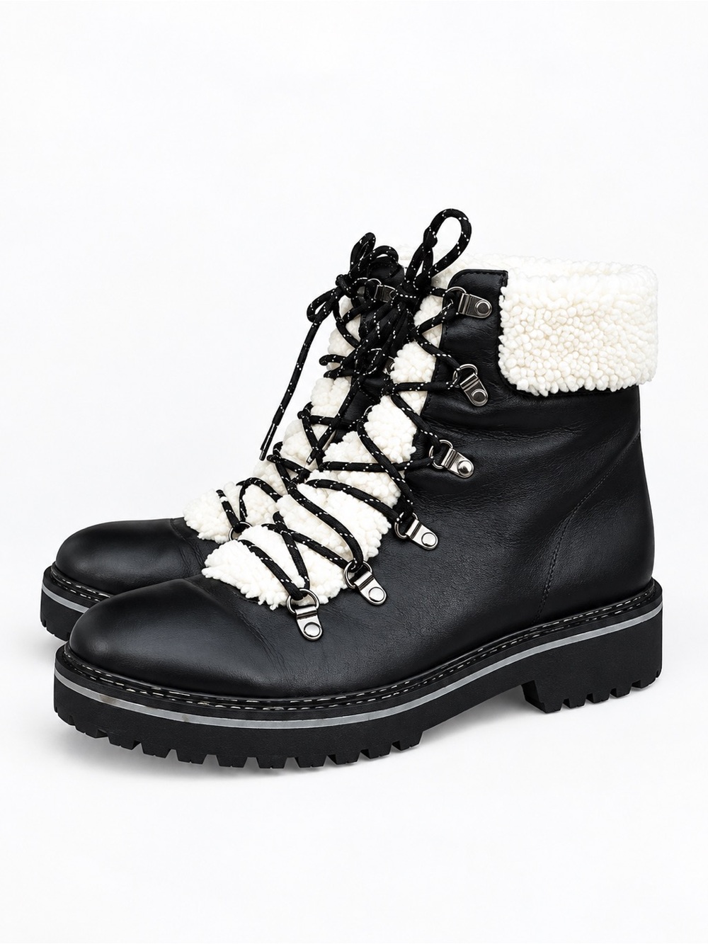 Tommy Hilfiger Women’s Black Faux-Shearling Lace-Up Ankle Boots